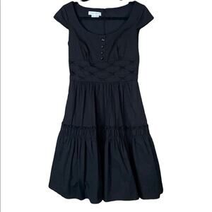 Kay Unger New York Solid Black Cap Sleeve Dress Ruffle Layer Size 4